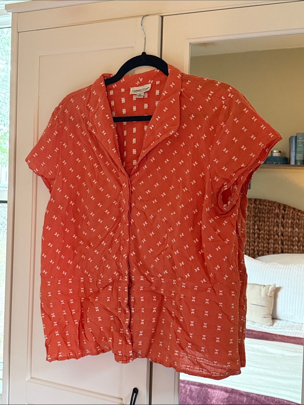 Coldwater Creek Coral Short-Sleeve Button-Front Top